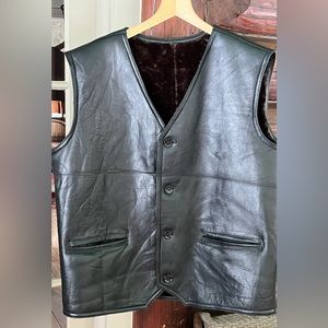 Men’s leather shearling fur vest XL